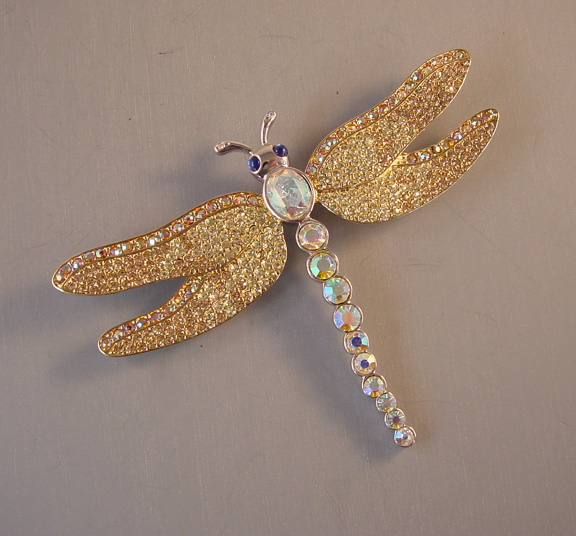 CAROLEE dragonfly brooch with pale yellow rhinestone wings