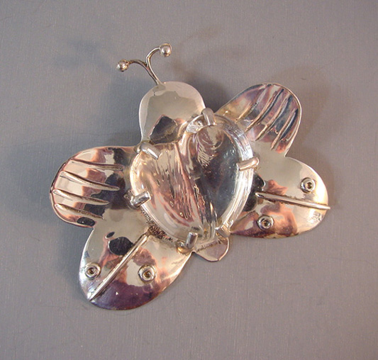 MARIQUITA MASTERSON glass & sterling butterfly brooch, ooak