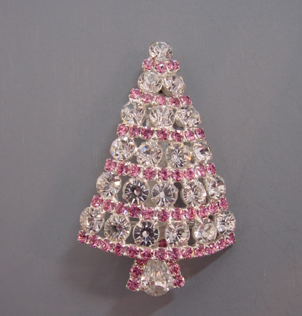 BAUER Christmas tree brooch, clear and pink