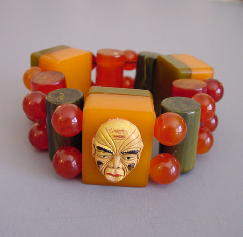 BAKELITE butterscotch, green & sienna stretchy bracelet
