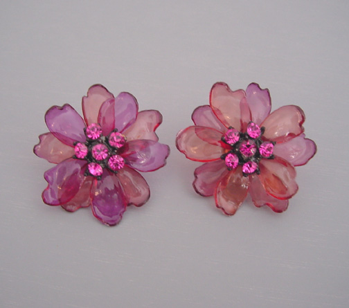 FLOWERS purple and salmon colored flower earrings
