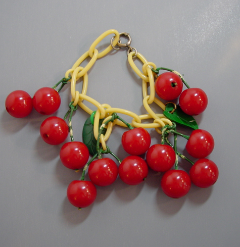 BAKELITE red cherries charms bracelet