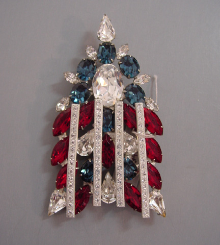JOHN CATALANO Christmas tree brooch in patriotic colors
