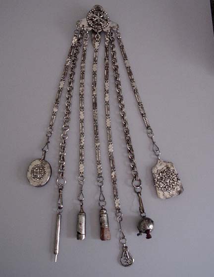VICTORIAN 1800s antique cut steel lady’s sewing chatelaine