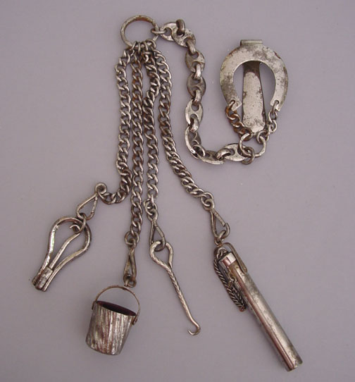 VICTORIAN  steel sewing chatelaine