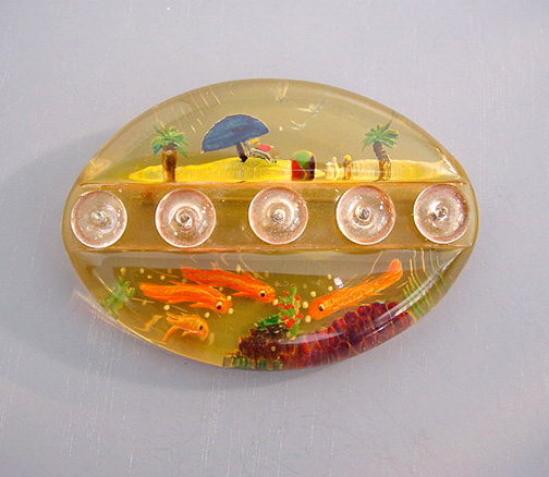 JUDY CLARKE apple juice reverse carved sea side motif brooch