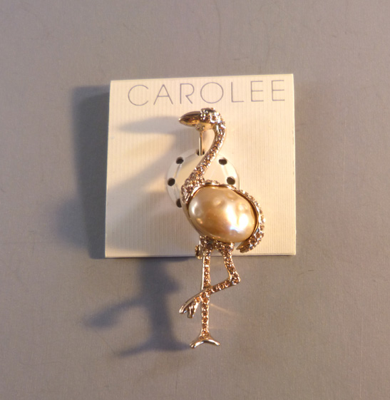 CAROLEE ostrich brooch with pearlized belly