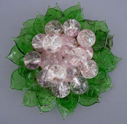 GLASS green leaves & pale pink glass dress clip