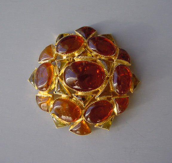 DENICOLA honey colored poured glass brooch