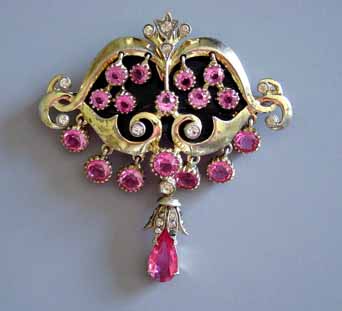 DEROSA brooch pink rhinestones & great movement