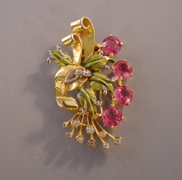 DEROSA deep pink rhinestone fur clip