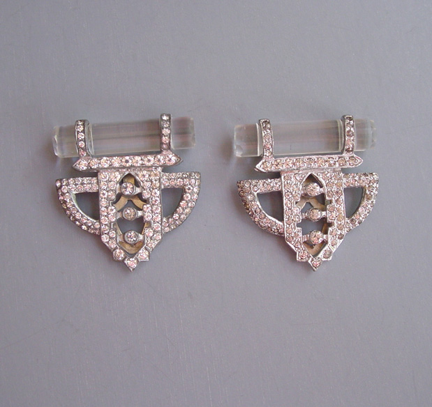 DEROSA Deco set of 2 dress clips with clear rhinestones and glass rods
