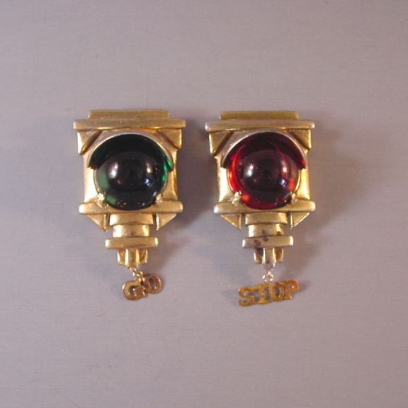 DEROSA rare traffic lights fur clips, set of two, stop & go