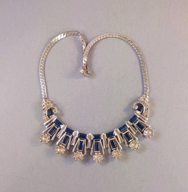 DEROSA style sterling & blue baguette rhinestones choker necklace