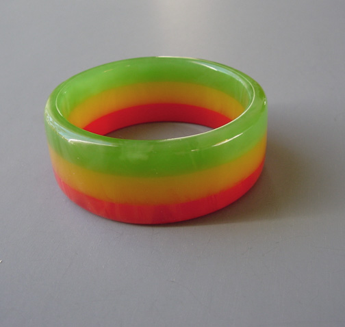 DOMBEK bakelite three-layered bangle in citrus colors, made in 2006