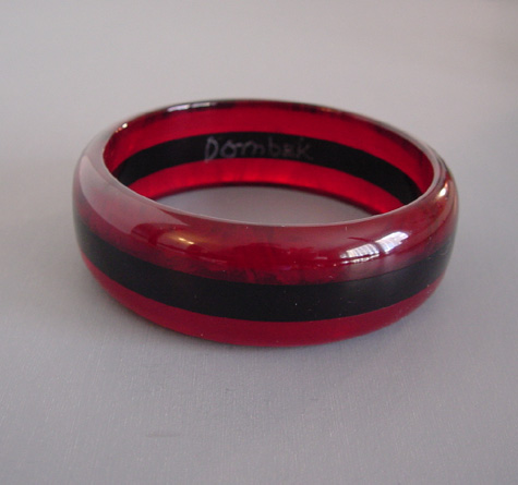 DOMBEK bakelite transparent deep cherry, black bangle