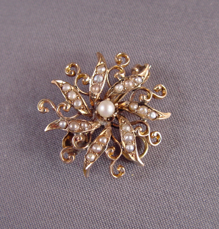 EDWARDIAN seed pearls & 10k starburst pin
