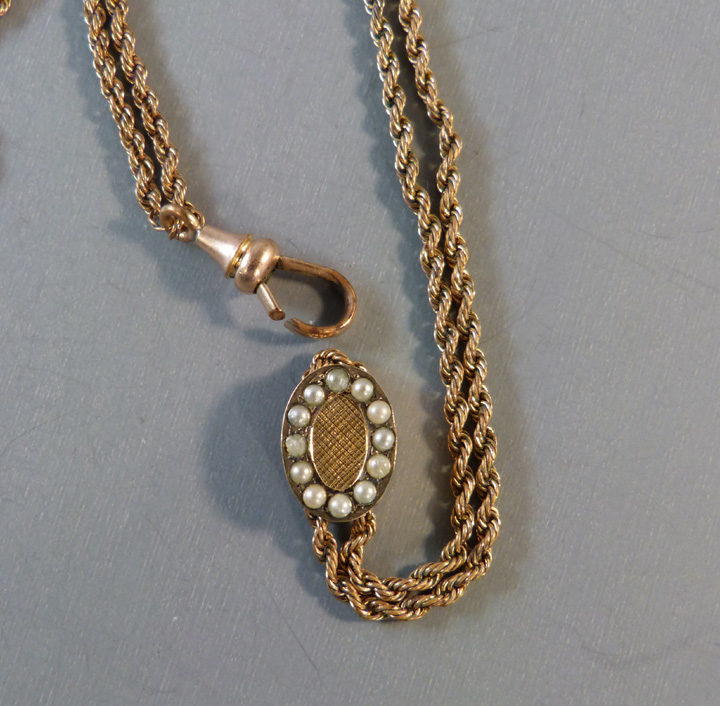 EDWARDIAN HB Co gold tone lorgnette chain seed pearl slide
