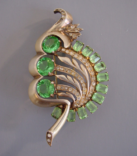 EISENBERG green leaf fur clip in sterling with a gold wash, 1945