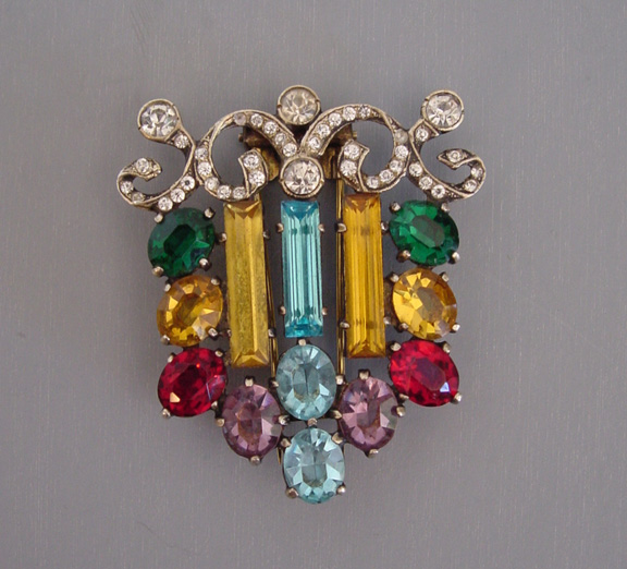 EISENBERG sterling unsigned multi-colored fur clip topaz, red, blue