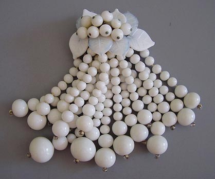 MIRIAM HASKELL white glass beads leaves pin