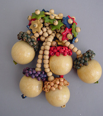 MIRIAM HASKELL Hess natural & dyed wooden bead acorns pin