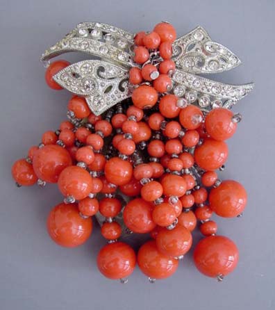 HASKELL early unsigned orange glass beads dress clip