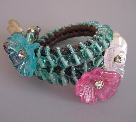 MIRIAM HASKELL Hess aqua glass beads, aqua, pink  bracelet