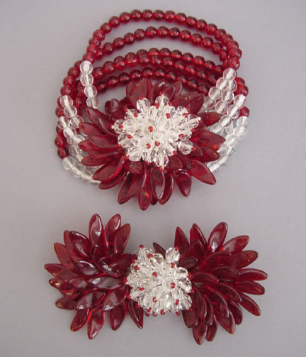 MIRIAM HASKELL red glass petals bracelet & brooch