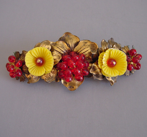 MIRIAM HASKELL rare Hess brooch pomegranate red & yellow flowers