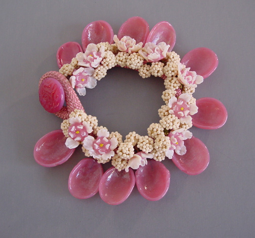 MIRIAM HASKELL rare pink glass petals bracelet flowers