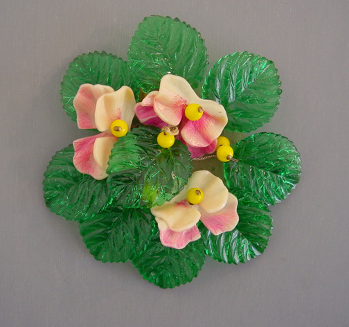 HASKELL Hess brooch with pink and yellow violets