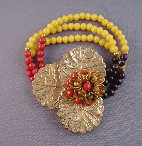 MIRIAM HASKELL Hess bracelet in yellow, orange and brown 1940