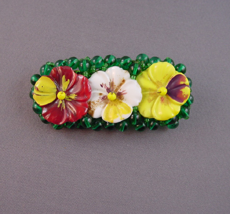 MIRIAM HASKELL Hess rare flower bar brooch with red, yellow, brown