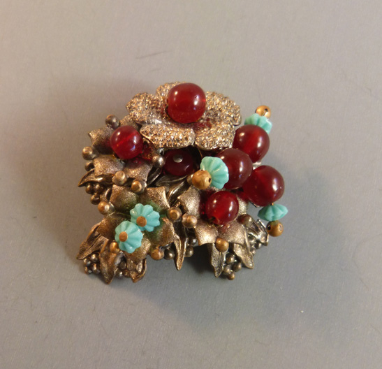HASKELL fur clip with burgundy glass beads aqua