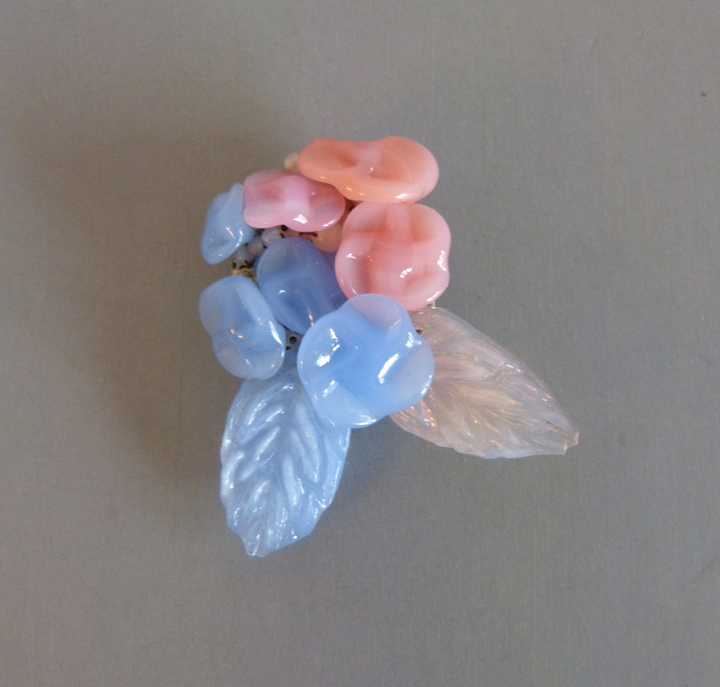 HASKELL Hess fur clip with pink and blue glass flowers, buds & l