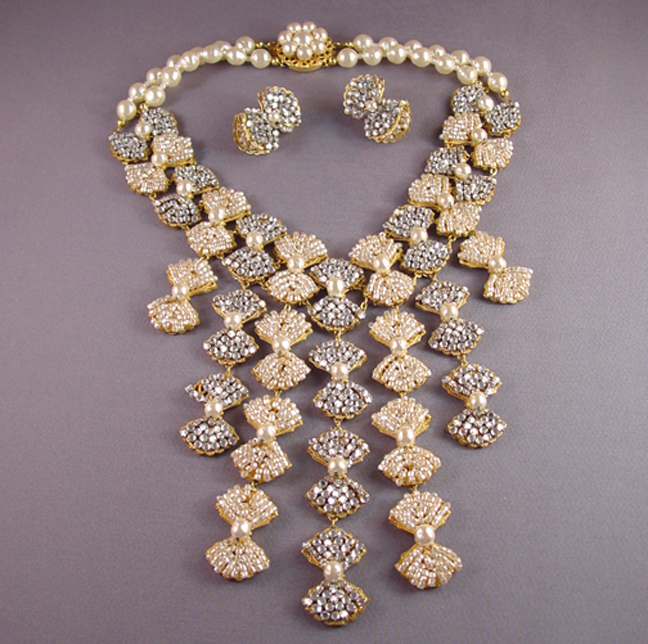 MIRIAM HASKELL huge bib necklace and pierced earrings set