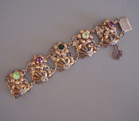 HOBE sterling bracelet colored rhinestones, hand made flowers