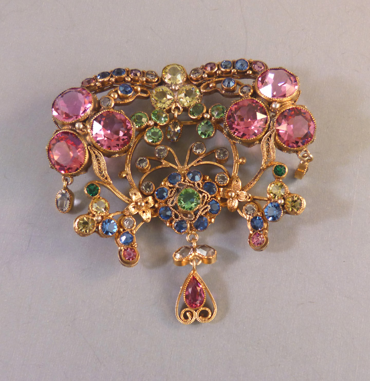 HOBE fabulous brooch with pink, yellow, blue and green