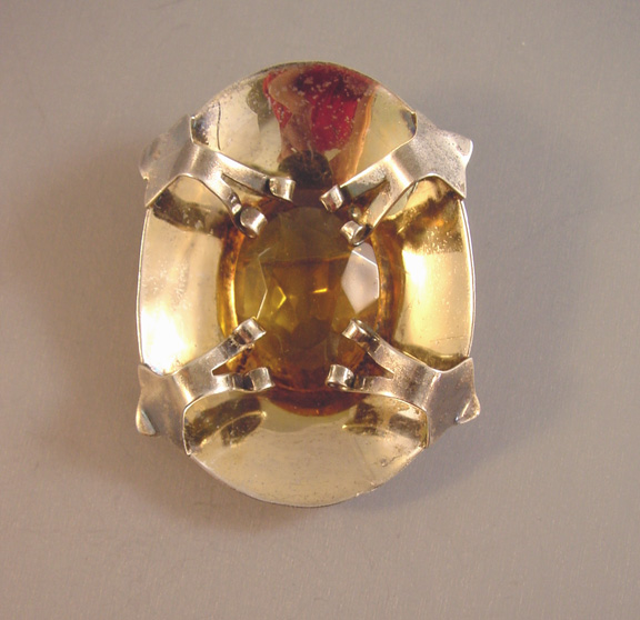 JOLLE sterling silver brooch with faceted topaz colored rhnestone