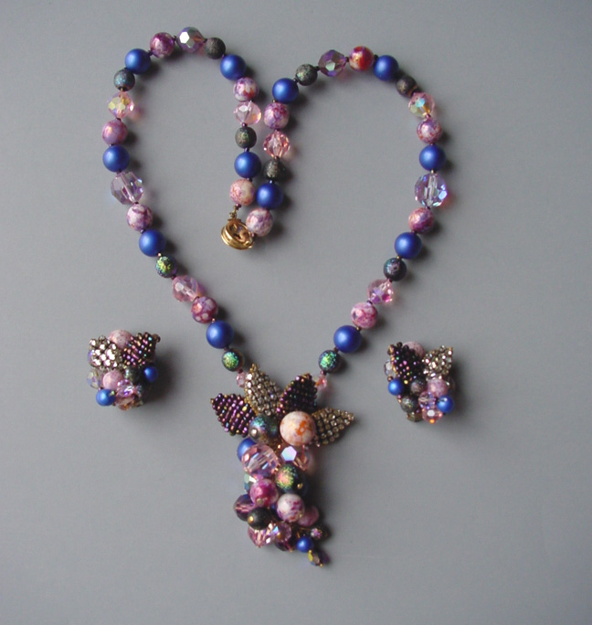 JONNE necklace and earrings in purples, pinks and blues