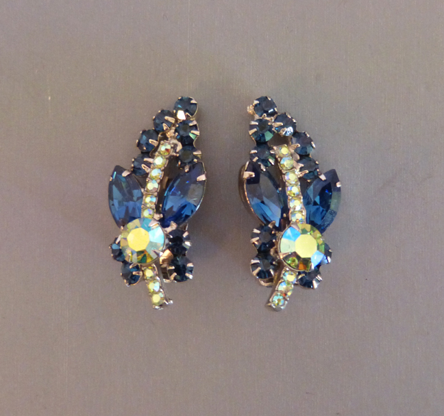 JULIANA D&E blue rhinestone and green aurora borealis earrings