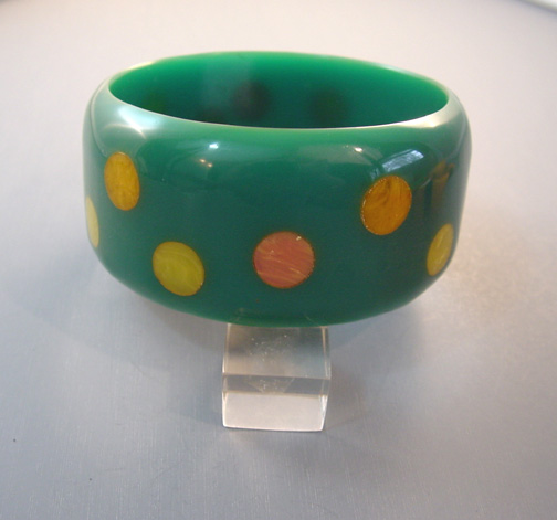 KRONIMUS bakelite aqua bangle with dots