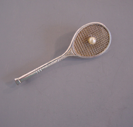 LANG sterling tennis racket brooch