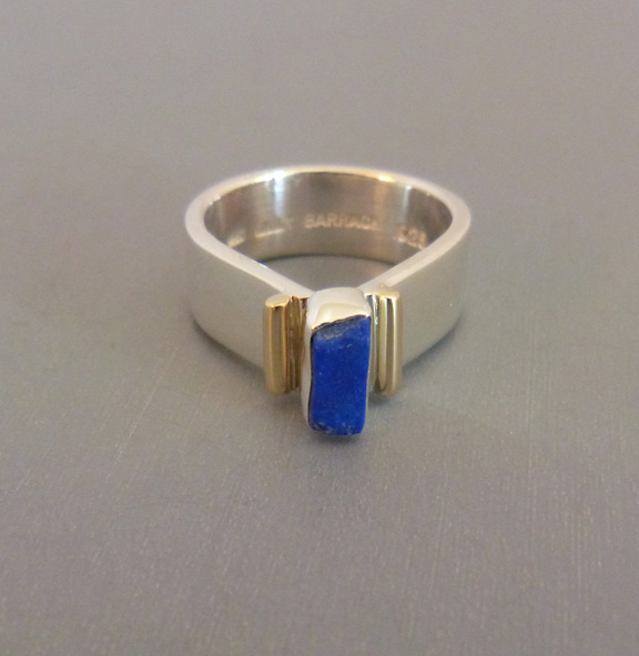 LILLY BARRACK sterling hand made ring with lapis, 14k