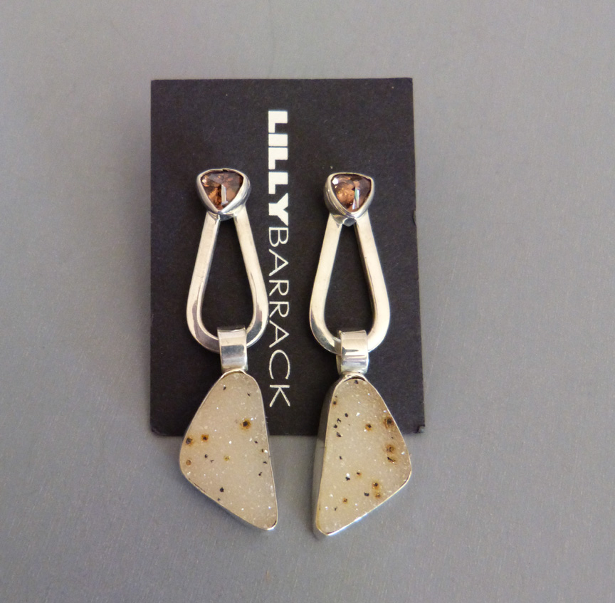 LILLY BARRACK sterling coffee Zirconia, peacock Druzy earrings
