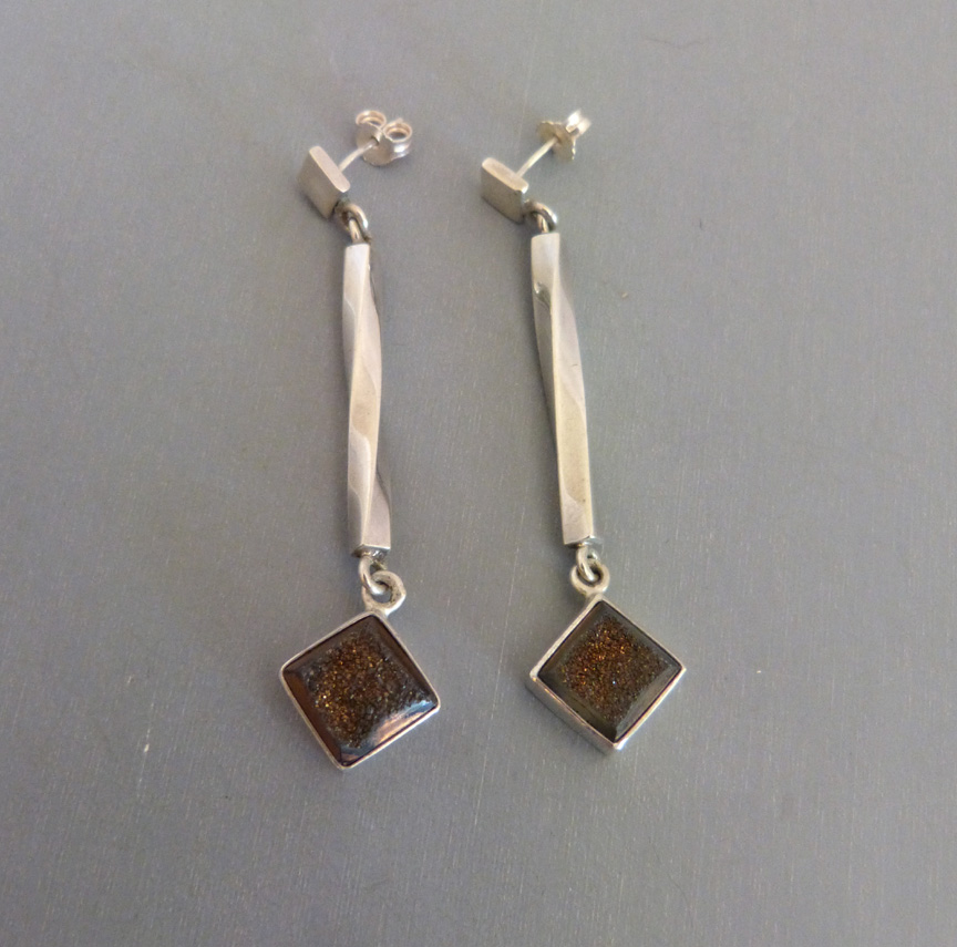 CONTEMPORARY sterling and Druzy pierced earrings