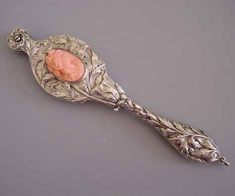 VICTORIAN sterling & coral cameo lorgnette