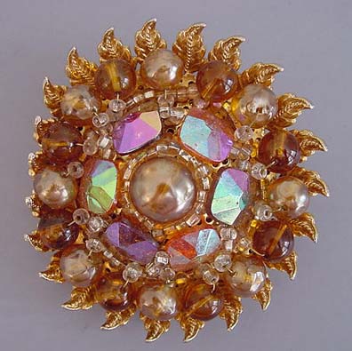 MARVELLA honey aurora bead and rhinestones brooch