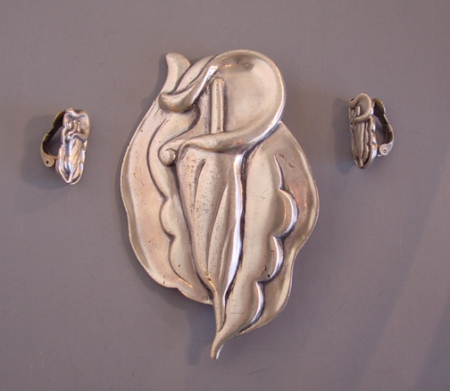 McCLELLAND BARCLAY sterling lily brooch and earrings
